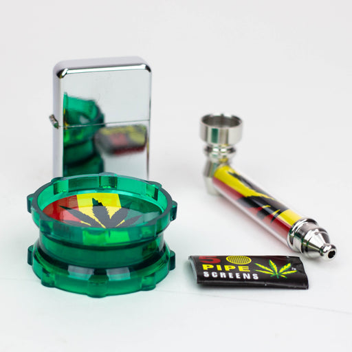 Metal Pipe,Grinder, Lighter and screen set Box of 6 [SCP15009] Metal Hand Pipe Canadian Distributor