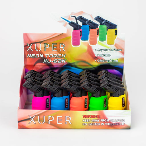 XUPER Neon Lighter single flame Torch box of 20 [98-1162N] Lighters ONE