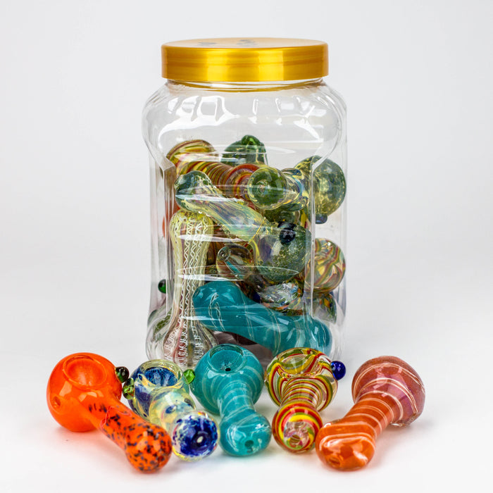 3.5” Assorted design Soft glass hand pipe Jar of 20