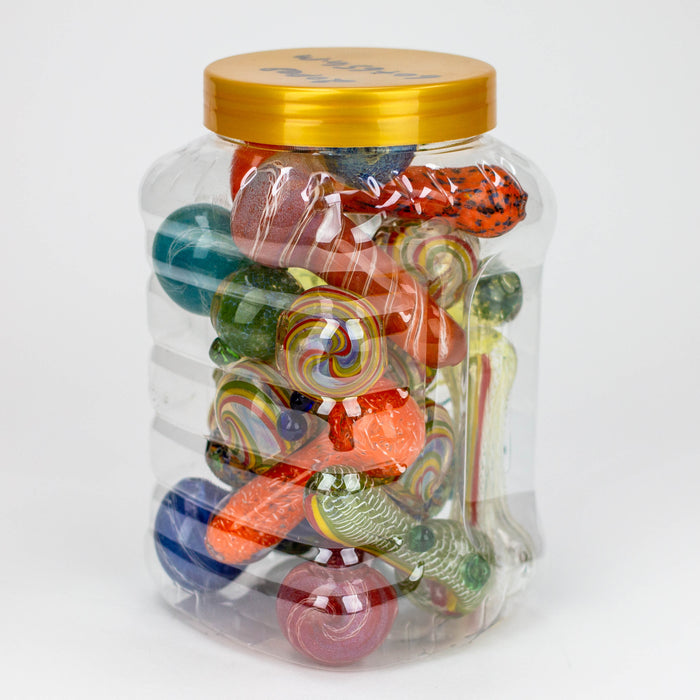 3.5” Assorted design Soft glass hand pipe Jar of 20