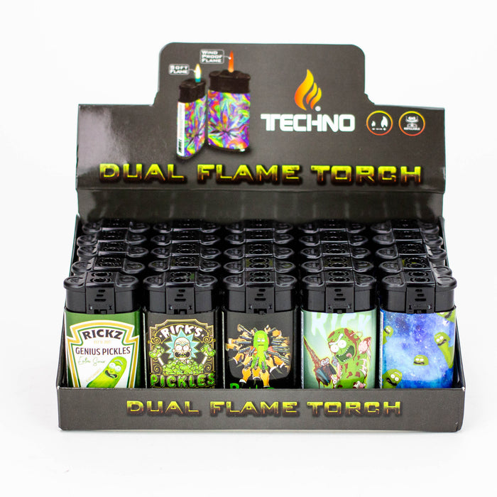 Techno - Dual Flame Torch Assorted desigh Box of 20 [00156-PR] Lighters Canadian Distributor