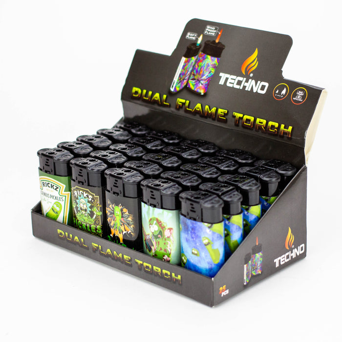 Techno - Dual Flame Torch Assorted desigh Box of 20 [00156-PR] Lighters Canadian Distributor