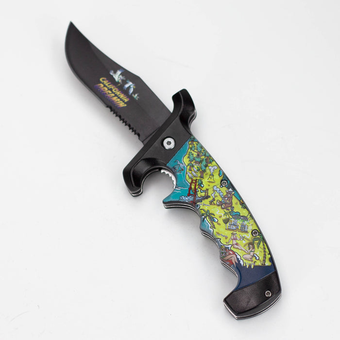 9″ Serrated Blade Folding Knife ABS Handle W/ Belt Cutter [LC106]