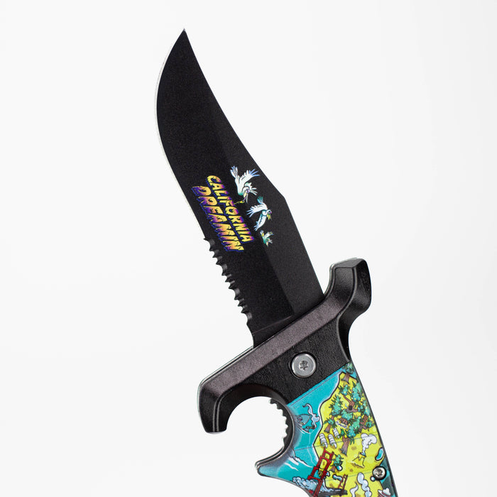 9″ Serrated Blade Folding Knife ABS Handle W/ Belt Cutter [LC106]