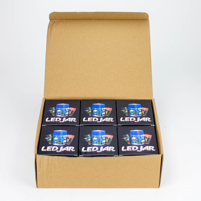 LED Plastic Stash Jars with Skull Designs Box of 6 Jar Purple Haze Smoke Inc