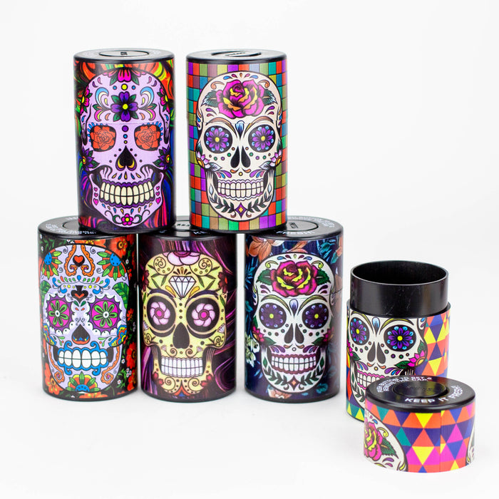 Air tight Stash Jars with Skull Designs Box of 6 Jar Purple Haze Smoke Inc