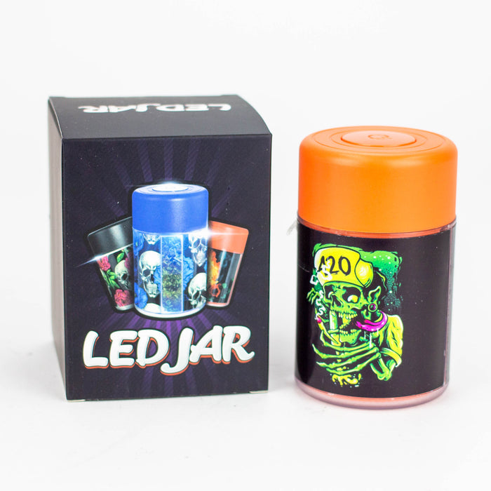 LED Plastic Stash Jars with Skull Designs Box of 6 Jar Purple Haze Smoke Inc