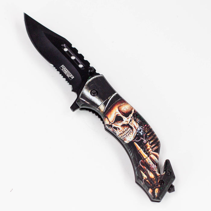 Defender-Xtreme 8″ Glass Breaker Folding Knife [1352x] Folding Knife Canadian Distributor Top Hat Skull