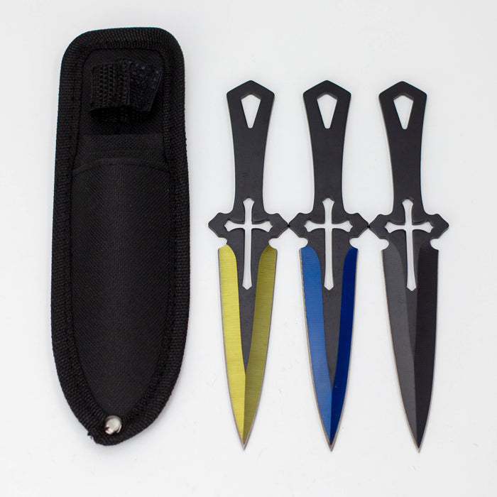6.5″ Throwing Knife with Sheath 3PC SET Blue/Gold/Black [T00502-2]