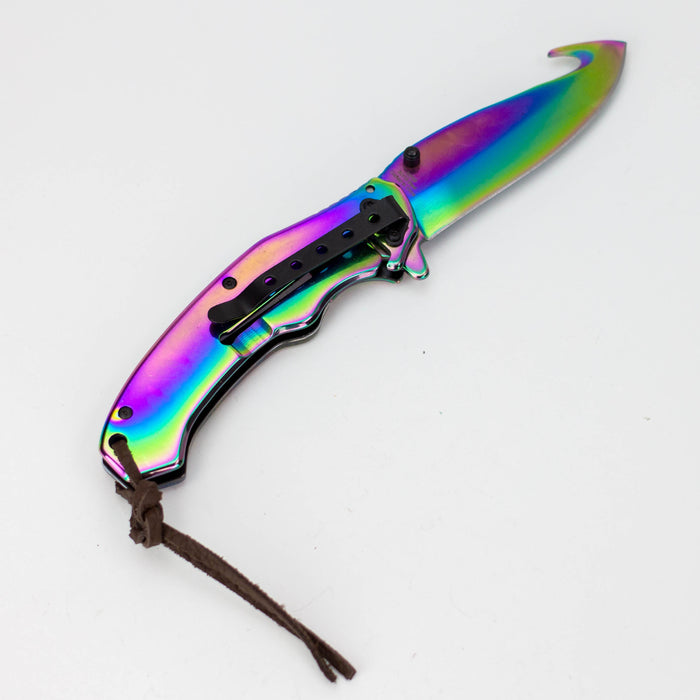Defender-Xtreme 8″ Folding Knife Rainbow Blade w/ Designer Handle [13728]