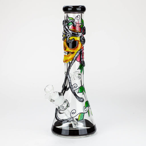 14" Resin 3D Glow in the dark artwork 7mm glass beaker water bong [GB208] Resin · Silicone · Plastic Bong ONE B-Skull (No Glow)