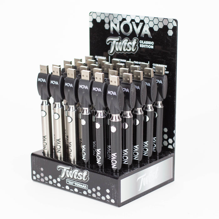 900 mAh Nova Twist Control Vape Battery with USB charger Display of 30