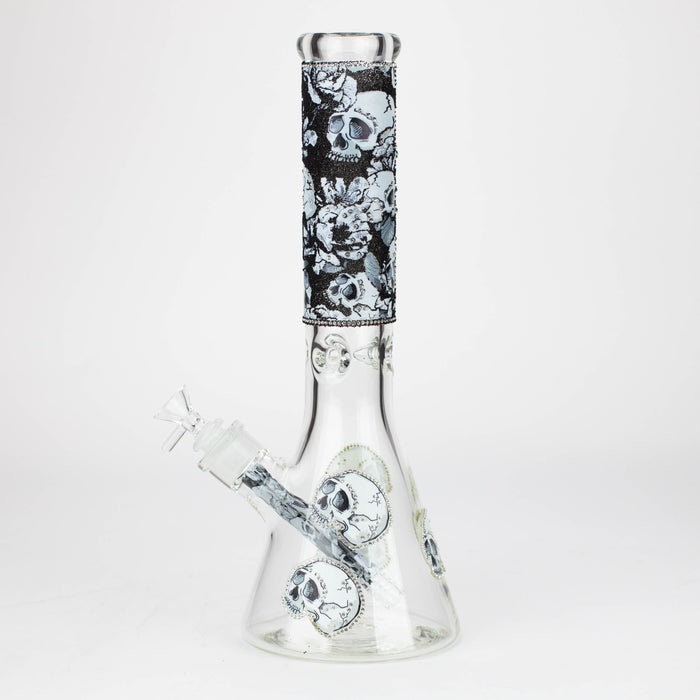 14" Graphic with cubic zirconia decor 7mm glass beaker water bong [AK32xx]