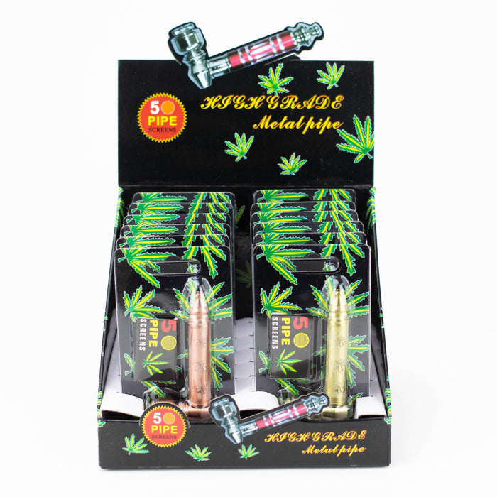 3.5" Metal Pipe set with screen Box of 12 [HX255L] Metal Hand Pipe Purple Haze Smoke Inc