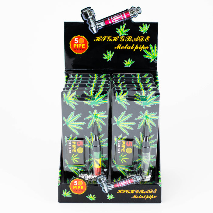 4" Metal Pipe set with screen Box of 12 [HX1373A] Metal Purple Haze Smoke Inc
