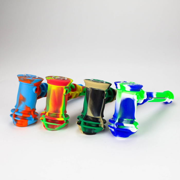 7" Assorted Silicone hammer hand pipe with dab tool [QT058D]