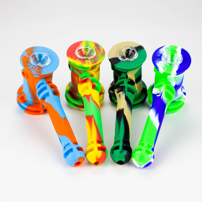 7" Assorted Silicone hammer hand pipe with dab tool [QT058D]