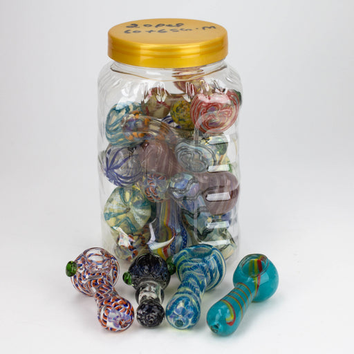 3.5” Assorted design Soft glass hand pipe Jar of 20 Glass Pipe ONE