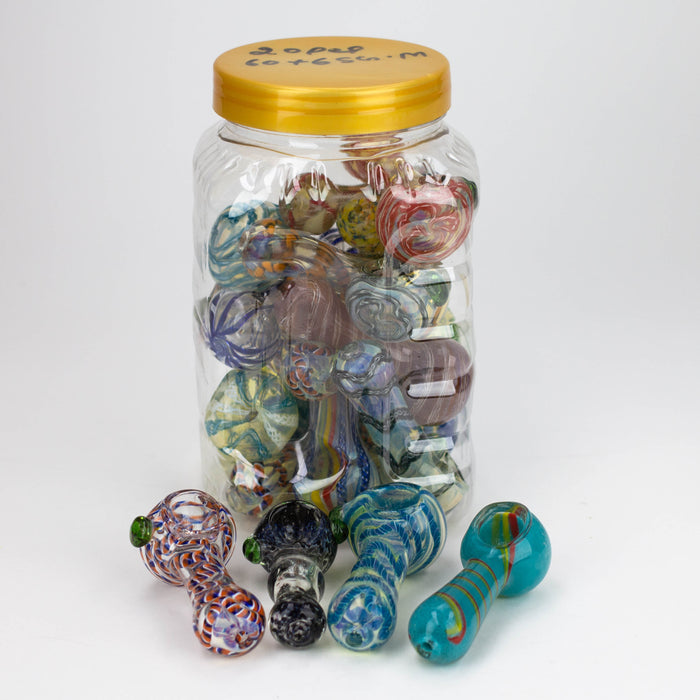 3.5” Assorted design Soft glass hand pipe Jar of 20 Glass Pipe ONE