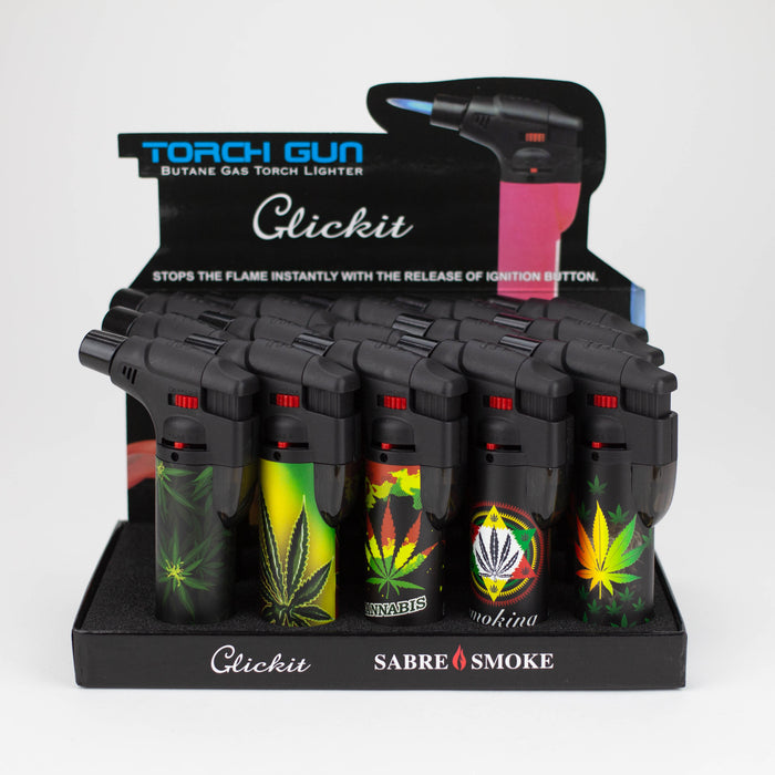 Click it | Single Torch Lighters Assorted Weed Designs Box of 15 [GH-10877B] Lighters Canadian Distributor
