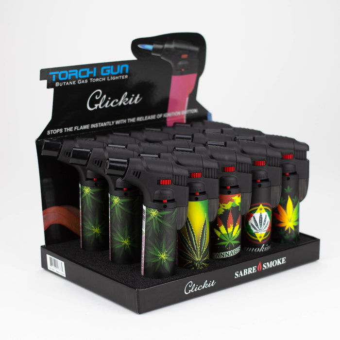 Click it | Single Torch Lighters Assorted Weed Designs Box of 15 [GH-10877B] Lighters Canadian Distributor
