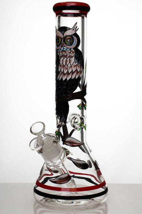13" heavy glass Artwork beaker water bong-Owl ont the tree-2750 - One Wholesale