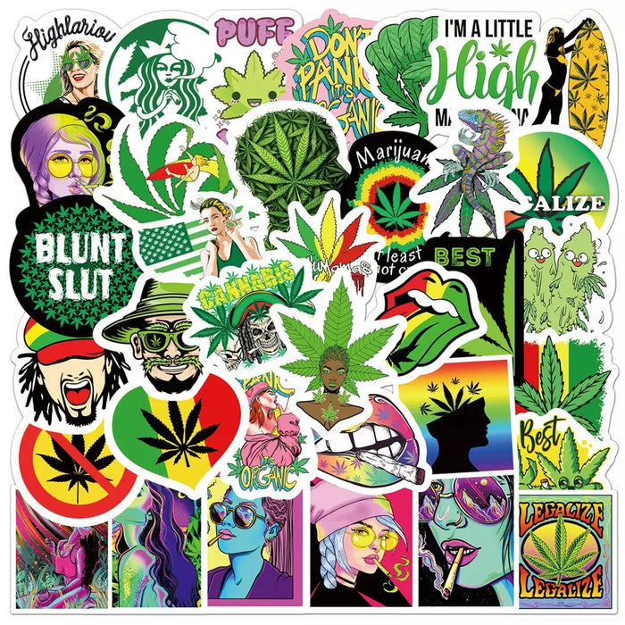 50pcs Assorted Cannabis Design Stickers