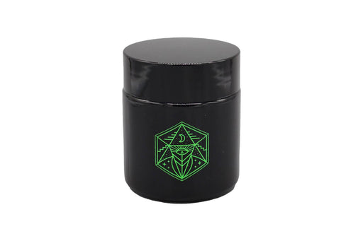 Small Glass Storage Jar and Lid - Real Printed Artwork - UV Protection - Helps Keep Goods Fresh with Light Protection- Tinted Black - 100 ml - Ancient Symbol Design - Accessories By Leaf-Way Brand- - One Wholesale