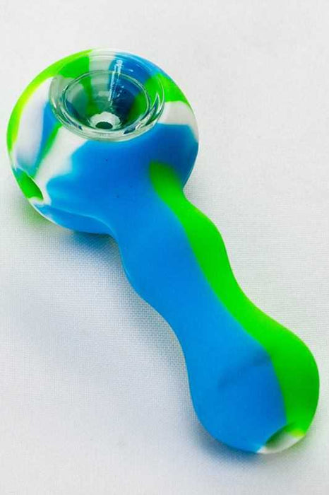 Silicone hand pipe with glass bowl-Green-Blue-3183 - One Wholesale