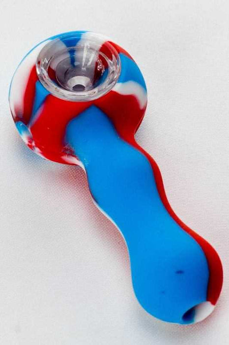 Silicone hand pipe with glass bowl-Red-Blue-3186 - One Wholesale