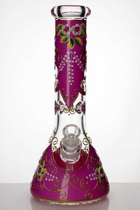 13" heavy glass flower artwork beaker water bong- - One Wholesale