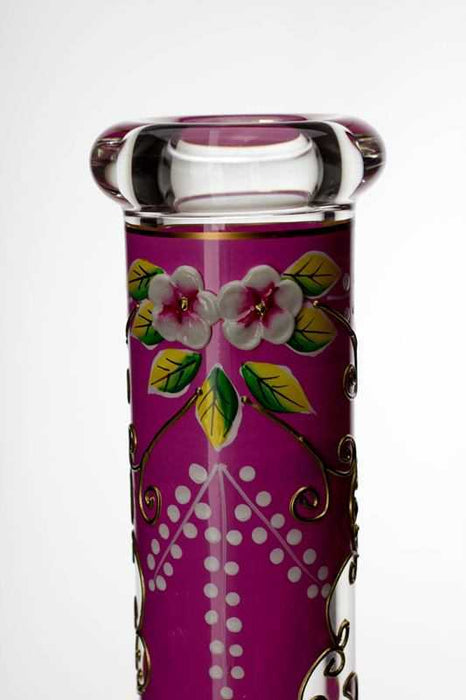 13" heavy glass flower artwork beaker water bong- - One Wholesale
