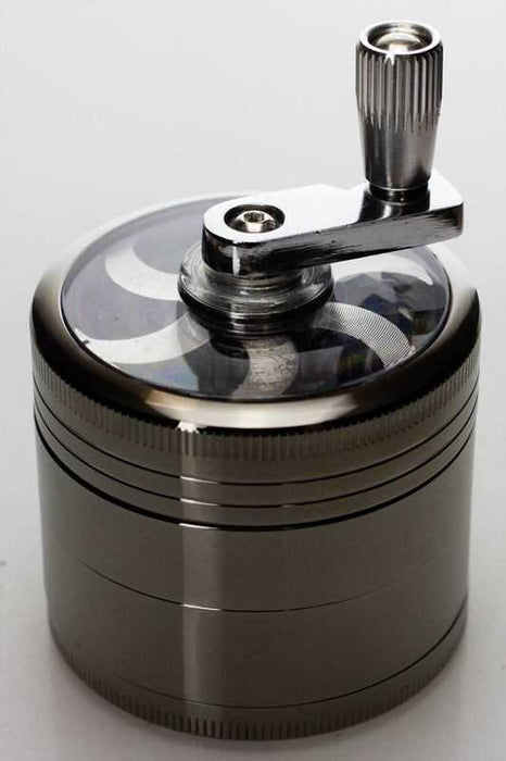4 parts aluminium herb grinder with handle-Gun Metal - One Wholesale