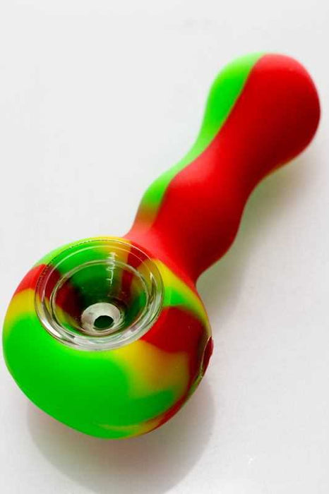 Silicone hand pipe with glass bowl- - One Wholesale