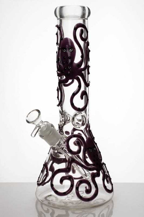 13" octopus artwork thick glass beaker bong-Purple - One Wholesale