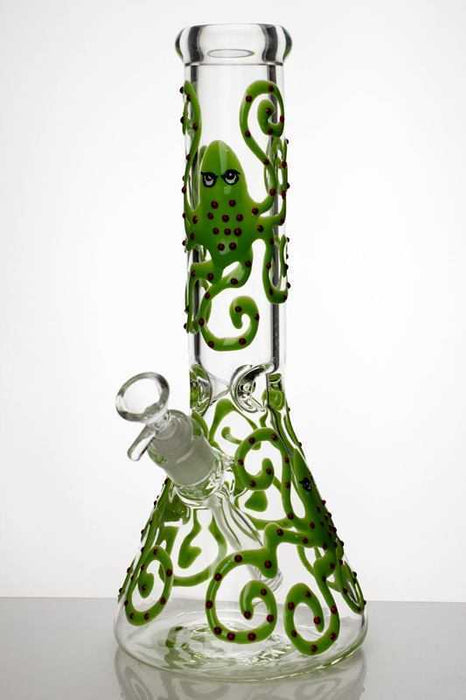 13" octopus artwork thick glass beaker bong-Green - One Wholesale