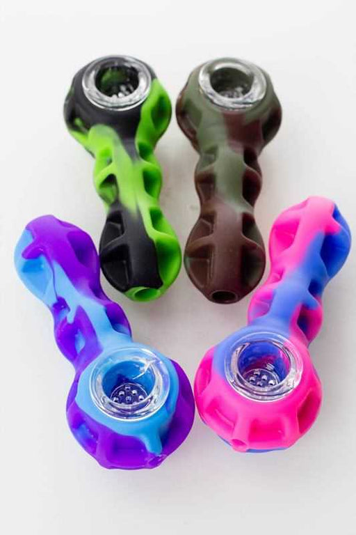 Silicone hand pipe with multi hole glass bowl- - One Wholesale