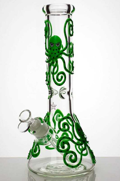 13" Glow in the dark octopus artwork 7 mm glass bong-Green-3638 - One Wholesale