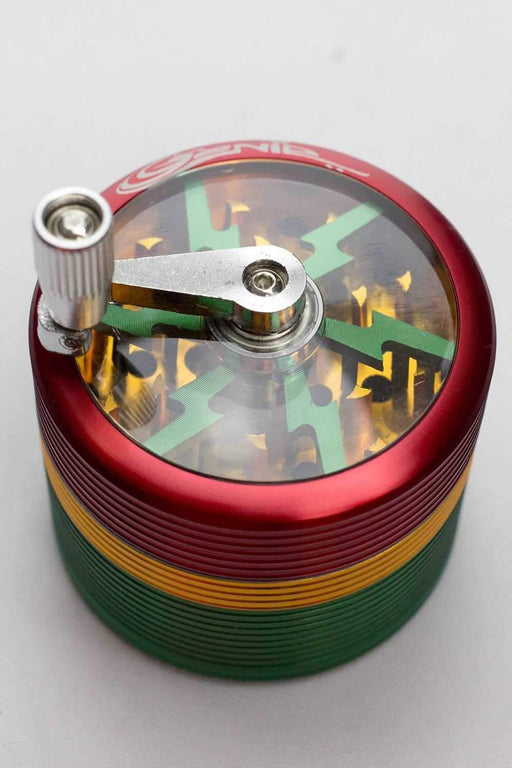 Genie 4 parts rasta herb grinder with handle- - One Wholesale