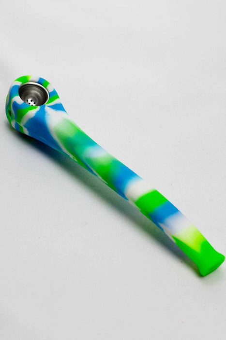 9" Silicone hand pipe with metal bowl-GR-BL-3865 - One Wholesale