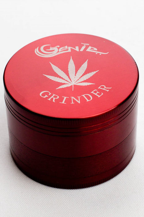 4 parts genie laser etched leaf metal herb grinder-Red - One Wholesale