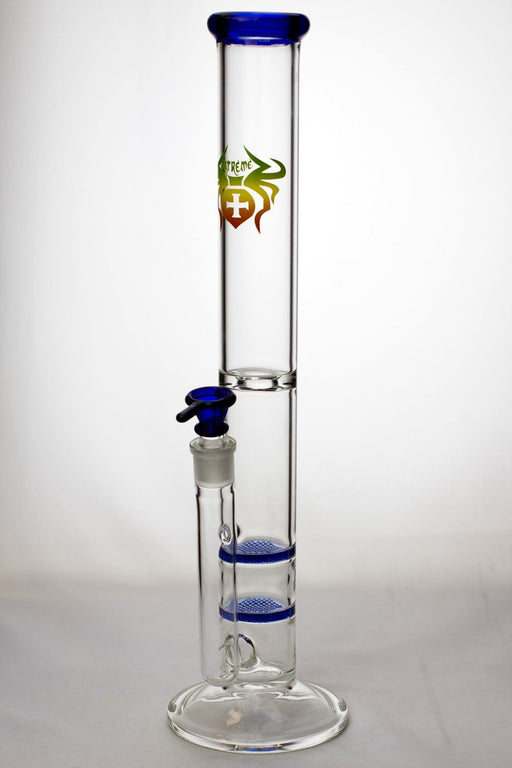 18" Xtreme-dual flat honeycome glass bongs Glass Bong ONE Blue-4266