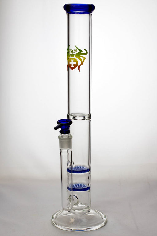 18" Xtreme-dual flat honeycome glass bongs-Blue-4266 - One Wholesale