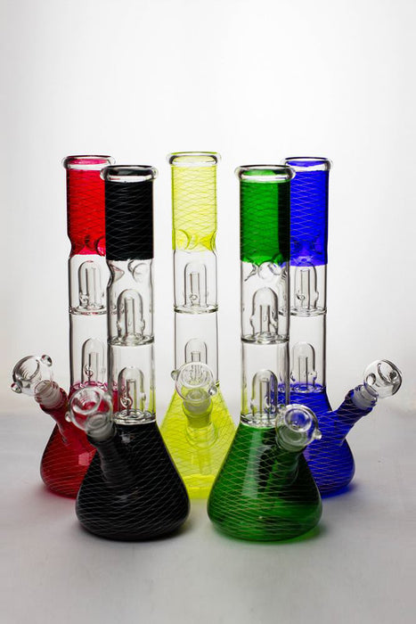 12  inches double dome percolator patterned beaker water bong- - One Wholesale