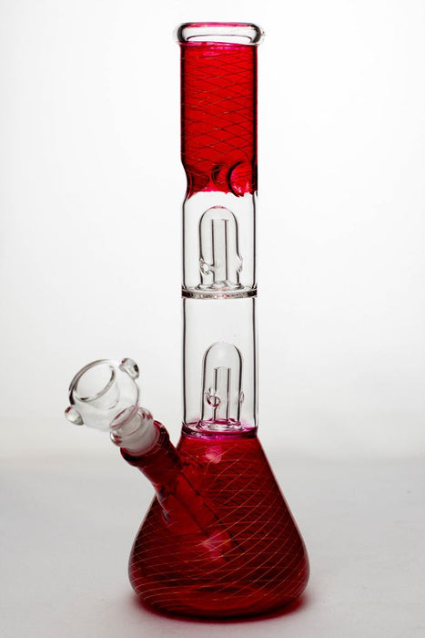 12  inches double dome percolator patterned beaker water bong-Red - One Wholesale