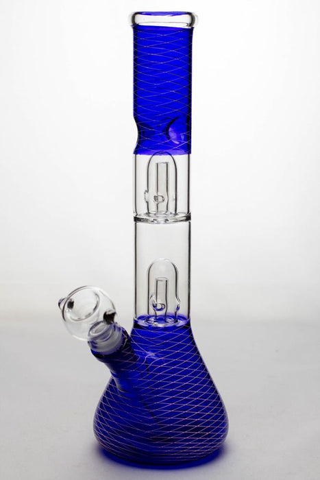 12  inches double dome percolator patterned beaker water bong-Blue - One Wholesale