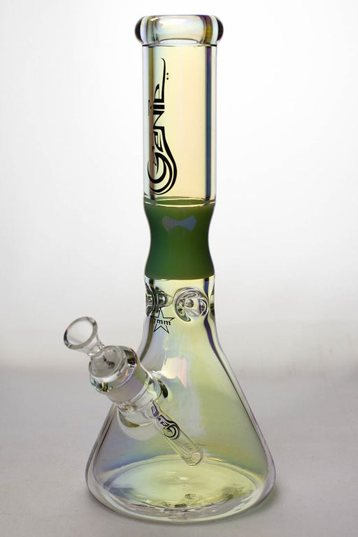13 in. Genie Metallic 7 mm curved glass beaker water bong-Yellow-4544 - One Wholesale
