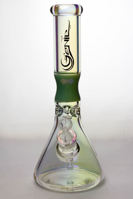 13 in. Genie Metallic 7 mm curved glass beaker water bong- - One Wholesale