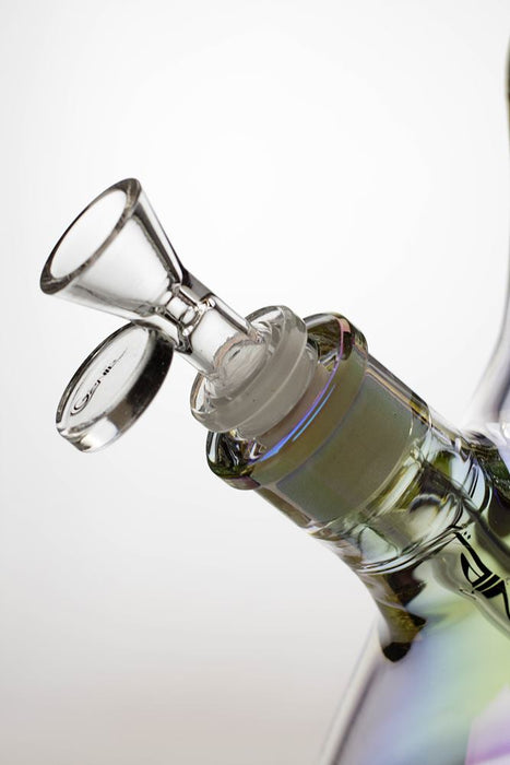 13 in. Genie Metallic 7 mm curved glass beaker water bong- - One Wholesale