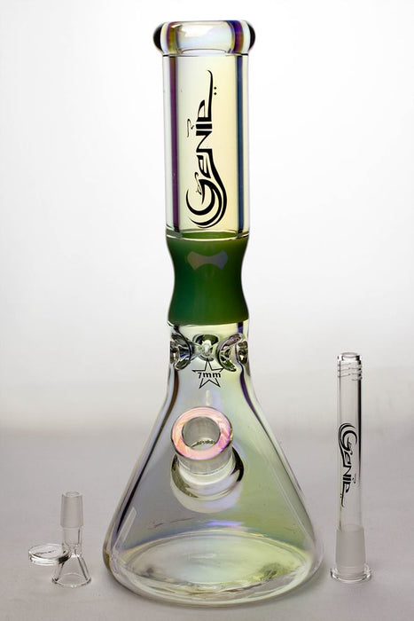 13 in. Genie Metallic 7 mm curved glass beaker water bong- - One Wholesale